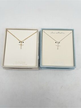 A New Day Sterling Silver Fine Chain w/Cubic Zirconia & 14k Dipped Chain & Cross